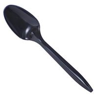 Daxwell Plastic Teaspoons, Medium Weight Polypropylene, Wrapped, Black, 5 11/16", A10002158 (Case of 1,000)