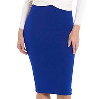 EDC Womens Elastic Waist Pencil Skirts Slim Office Business Stretchy Bodycon Wear to Work High Waist Knee Length Midi Skirt (XL, Blue)
