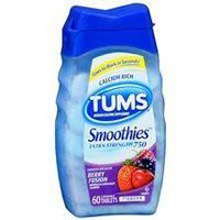 Tums Smoothies Extra Strength 750 Antacid/Calcium Supplement Chewable Tablets Berry Fusion 60.0 ea. (Quantity of 6) by Unknown