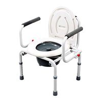Medical Auxiliary Folding Commode Chair, Safety Steel Structure Non-Slip Shower Chair, with Commode Bucket and Splash Guard Portable Squatting Pan - White