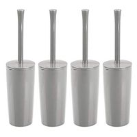 mDesign Slim Compact Plastic Toilet Bowl Brush and Holder for Bathroom Storage - Sturdy, Deep Cleaning - 4 Pack - Gray