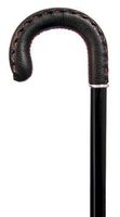 Bond Street Italian Black Calf Leather Crook Handle Walking Cane