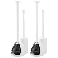 mDesign Modern Slim Compact Freestanding Plastic Toilet Bowl Brush Cleaner and Plunger Combo Set Kit with Holder Caddy for Bathroom Storage and Organization - Covered Lid Brush, 2 Pack - White