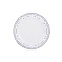 Posh Setting Prestige Collection 10 Pack China Look 7.25 Inch White/Silver Plastic Salad Plates, Fancy Disposable Dinnerware