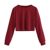 CHIDY Women's Solid Loose Hooded Drawstring Long Sleeve Crop Sweatshirt Crop Tops Pullover Hoodies(Small,B-Red)