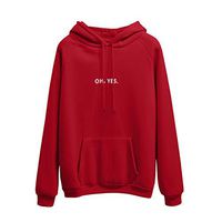 Meikosks Ladies Letter Print Hoodies Long Sleeve Pullover Pocket Tops Loose Street Shirt Red