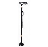 XIZH Trekking Pole - Magnetic Therapy Stick Aluminum Alloy Lamp Massage Old Man Cane Four Feet Power Telescopic Cane,Black
