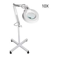 Funwill 10X Magnifying Floor Lamp, Folding Magnifying Glass with 4 Wheels LED Magnifier Lamp Adjustable Rolling Floor Stand Magnifying Glass Cyan Lens for Professional Use & Beauty Manicure Tattoo