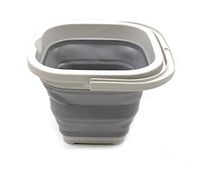 SAMMART Set of 2-5L (1.3 Gallon) Sqare Collapsible Plastic Bucket - Foldable Square Tub - Portable Fishing Water Pail - Space Saving Outdoor Waterpot (2, Grey)