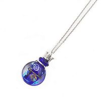Stainless Steel Colored Glass Pendant Necklace Diffuser Perfume Pendant Aromatherapy Charms (Royal Blue)