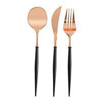 Disposable Plastic Utensils | Plastic Cutlery Set for Parties |20cm Plastic Cutlery Spoon Gold-Plated Silver-Plated Black Three-Piece Disposable Tableware - 5 Sets,5 Spoons 5 Knives 5 Forks (J)