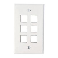 Leviton 40806-BW QuickPort Wallplate, Single Gang, 6-Port, White, Bulk Packaged