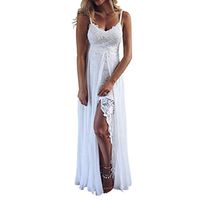 Women's V Neck Evening Dresses, Clearance Sale! Ladies Casual Sexy Chiffon Irregular Lace Sling Maxi Dress for Party