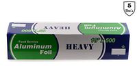 EcoQuality [5 Pack] Food Service Heavy Duty Aluminum Foil Roll (18 x 500) with Sturdy Corrugated Cutter Box - Great for Grill Use, Kitchen Wrap, Foil Wrap, Cooking, Cleaning (18 inch x 500 Feet)