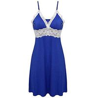HebeTop◄Sleepwear Womens Chemise Nightgown Full Slip Lace Lounge Dress Blue