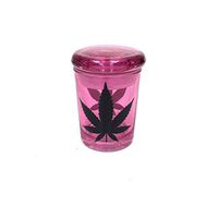 Fess Jars 4" x 3" Pop Top Jar Glass Odorless Medical Jar Herb Stash Container (Pink W/Leaf)