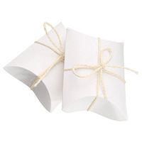 Hondex Gift Boxes 50 Pcs Kraft Paper Vintage Natural Pillow Boxes Candy Box for Wedding Party (White)