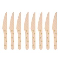 8pcs 16cm Disposable Wooden Knives Wood Cutlery Utensils with Shiny Dots On Handle for Baby Shower Birthday Party
