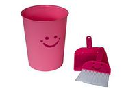 Wastebasket and Broom/Dustpan Set, Happy Face in Pink