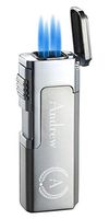 Personalized Visol Janus Silver Quadruple Torch Flame Cigar Lighter - Free Laurel Design
