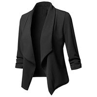 Meikosks Women's Casual Blazer Solid Color Cardigan Open Front Long Sleeve Jacket Plus Size Coat Black