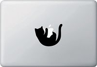 Cat Hanging - Vinyl Laptop Decal - Copyright 2014 - Yadda-Yadda Design Co. (3.5" w x 3" h) (Black)