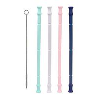Foldable Reusable Silicone Straws, 4 Pack 8 inch Flexible Silicone Drinking Straws with Cleaning Brushes