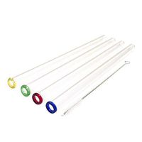 Homiu Glass Drinking Straws Handmade with Coloured Tips 4 Pack Clear 9 Inches with Cleaning Brush Premium Healthy Reusable Eco-Friendly (Straight)