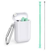 Reusable Silicone Straws - 1 Pack Collapsible Drinking Straw Keychain Portable Set with Carrying Case & Cleaning Brush