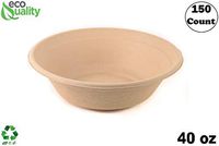 150 Count - EcoQuality 40oz Round Disposable Bowls Natural Sugarcane Bagasse Bamboo Fibers Sturdy Compostable Eco Friendly Environmental Paper Plastic Bowl Alternative Tree Free