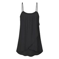 Alixyz Womens Chiffon Camis Vest Casual Ruffle Irregular Hem Solid Colid Sleeveless Flowy Tank Tops (2XL, Black)