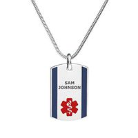 Divoti Deep Custom Laser Engraved Stainless Steel Medical Alert Necklace for Men, Steel Urban Tag Medical ID Necklace, Medical Dog Tag w/Free Engraving Chain 24 in Snake-Red/Deep Blue