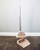 Floral Lace Broom and Dustpan Set - Stands Upright for Kitchens, Hardwood - Beige
