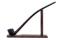 #81 Extra long brown with carved bowl churchwarden tobacco smoking pipe with stand from Golden Pipe (Poland)
