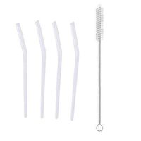 Bent Glass Straws,Reusable Drinking Straws with Cleaning Brushes for Milkshakes Frozen Drinks Smoothies BPA Free, Non-Toxic, Eco-Friendly (Transparent)