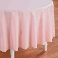 5 Each: Baby Pink Plastic Heavy Weight Table Cover 84" Round