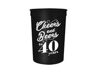 Cheers and Beers to 30,40,50,60 Years Birthday Party Cups, Set of 12, 16oz Black and White Stadium 30th, 40th, 50th, and 60th Birthday Cups, Perfect for Birthday Parties, Birthday Decorations (40)