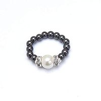 Black Magnetic Therapy Stretch Ring with Large White Magnet Bead (XSmall Ring Size 5-6)