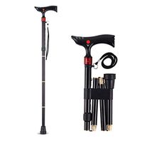 FDGBCF Foldable Walking Stick with Ergonomic Handle with LED Light Outdoor Stick Ultra-Light Trekking Pole with Three Sections Elderly Crutches for Men and Women (Black)