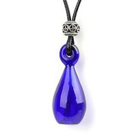 Diffuser Perfume Refillable Coloured Handmade Essential Oil Bottle Pendant Necklace Glass Vial Pendant Unique Gift (Blue)