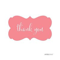 Andaz Press Fancy Frame Rectangular Label Stickers, Thank You, Coral, 36-Pack