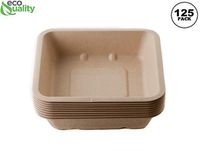 125 Count - EcoQuality 24oz Disposable Rectangular Container with Pulp Fiber Lids Natural Sugarcane Bagasse Bamboo Fibers Sturdy Compostable Eco Friendly Environmental Paper Alternative Tree Free