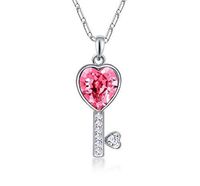 Fashion Womens Heart Key Pink Crystal Rhinestone Silver Chain Pendant Necklace Prom Pretty For gift Simple Lovely Cheap Elegant Aesthetic Beads Comfortable