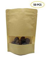 Couga Mall 50 PCS All-Purpose Kraft Paper Stand Up Bag, Zip Lock Reusable Kraft Package Bag Storage Pouch with Notch and Transparent Window for Storing Seeds, Snack and Nuts – Brown(50, 7.8”*11.8”)