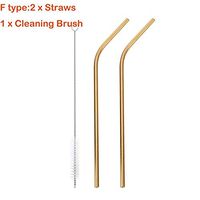 Drinking Straws Reusable Stainless Steel Drinking Straws with Cleaner Brush Tube Straws Wedding Party Drinking Accessories (B 2 straws 1 Brush)