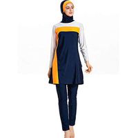 Gojendy Women's Classical Spliced Two Pieces Swimsuit for Muslim Loosen Long Sleeves with Cap Bathing Suit (M, Blue)
