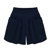 Meikosks Womens Summer Loose Hot Pants Plus Size Shorts with Pockets Lady Casual Bottoms Pants Navy