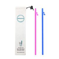 WonderSip One-Click Open Reusable Straw for Easy and Effective Cleaning - 2 PCs Pack (Glitter Pink/Blue, Leaf Long 10.5")