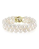 THE PEARL SOURCE 14K Gold 6-7mm AAAA Quality Round White Freshwater Cultured Pearl Double Strand Bracelet for Women