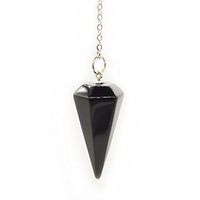 Gemstone Pendulum Made of Natural Black Agate for Dowsing Divination Chakra Reiki. Pointed with Chain and Jewelry Pouch